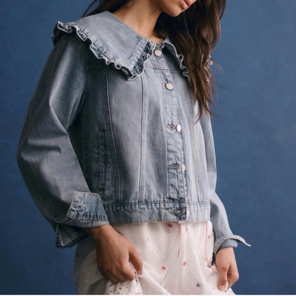 Mable Denim Jacket with Ruffled Collar